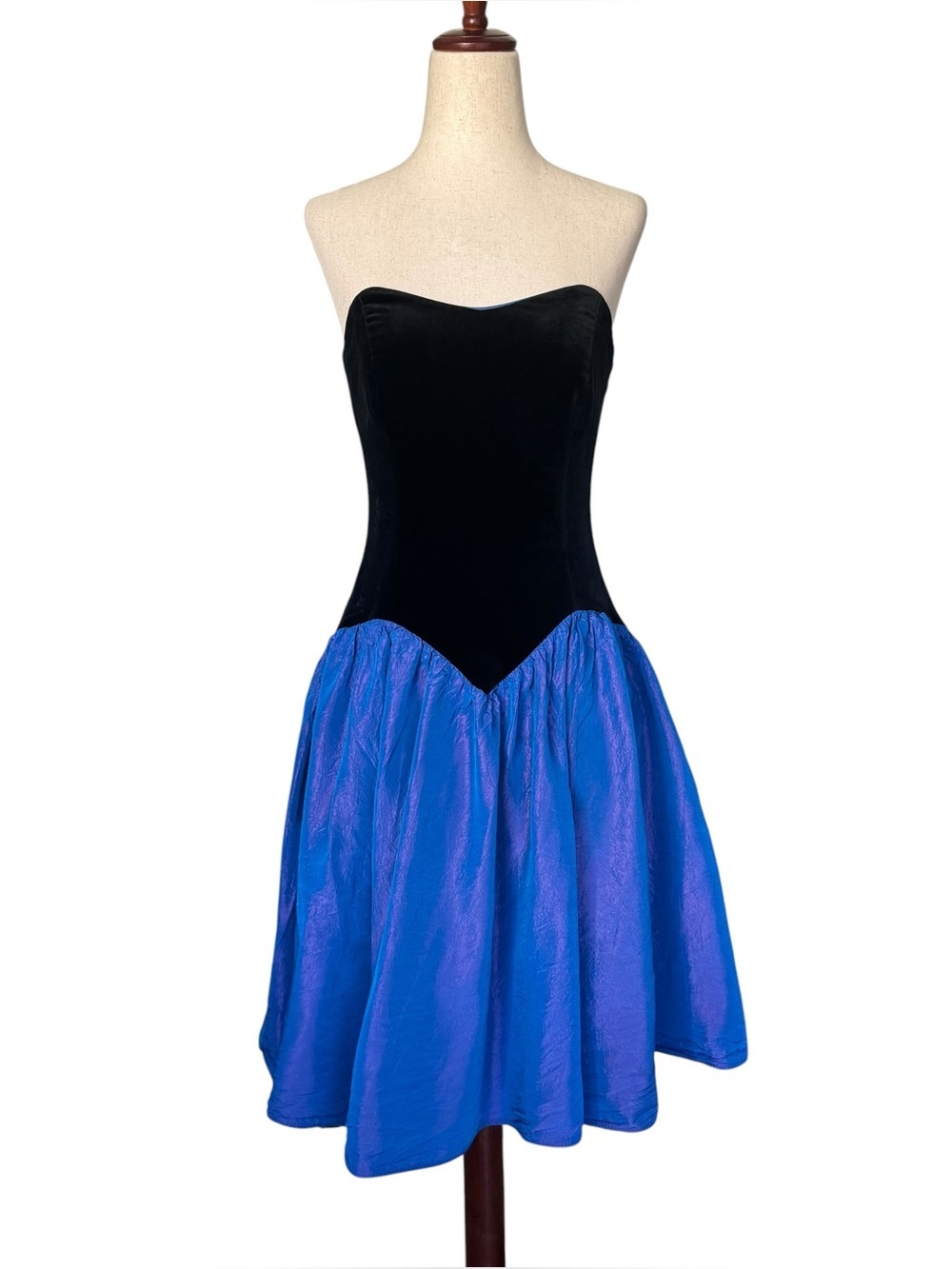 Laura Ashley Vintage 80s Strapless Velvet Taffeta Party Dress Black Purple